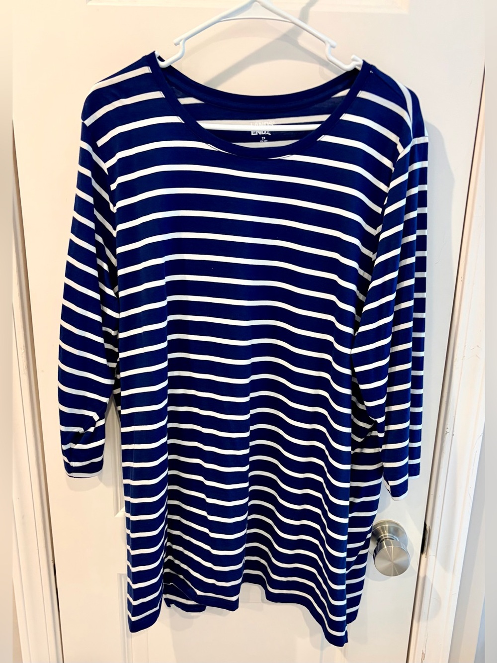 Lands’ End Striped Navy and White Women's Boatneck Tunic Top